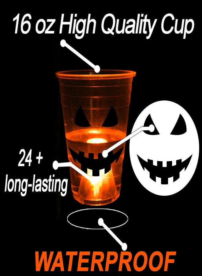 Ahuimeius 22 Pcs Halloween Glow Pumpkin Party Game Set,16 oz Light Up Pong Cups for Halloween Ghost Theme Party with 6 Halloween Theme Balls, Halloween House Parties Holidays Game(Orange&White) - Image 2